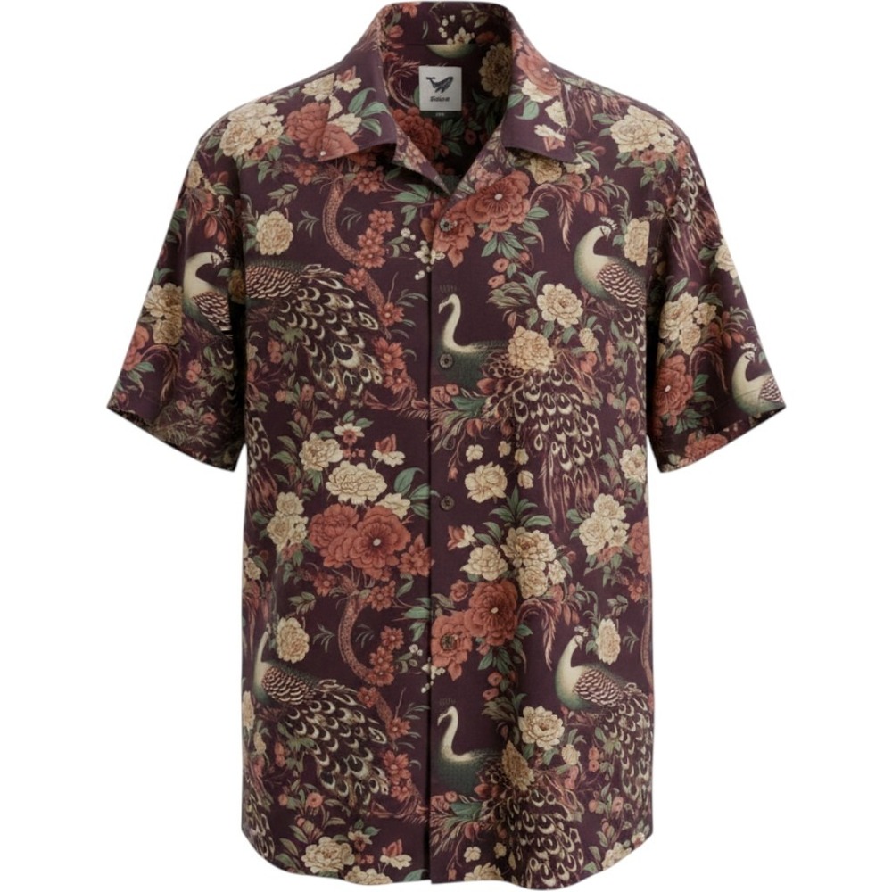 Yiume 3XL Black Peacock Hawaiian Shirt Floral 100% Cotton Aloha Button Up Mens
